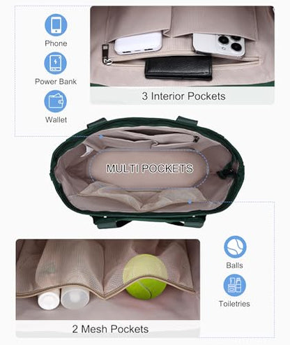Tennis Bags for Women, Large Pickleball Tote Bag Men 2 Rackets Lightweight Crossbody Shoulder Bag for Gym Sport - color: Green