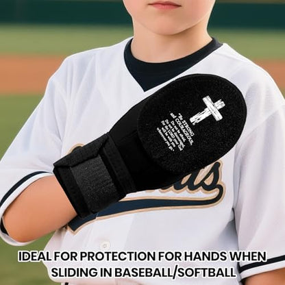 Christian Baseball Sliding Mitt Youth with Cross | Youth Sliding Mitt Baseball Glove for Religious Athletes | Ambidextrous Protection for Left/Right Hands |
