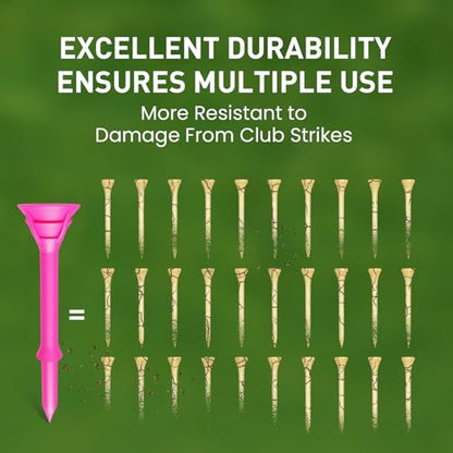 VEASAERS Golf Tees Bulk Unbreakable Pink 25 50 Pack with Gift Box, Plastic Golf Tees Reusable Anti-Slip Big Cup Golf Tee Hanger Reduce Friction for Golf Outdoor Training - style: 25 Pcs