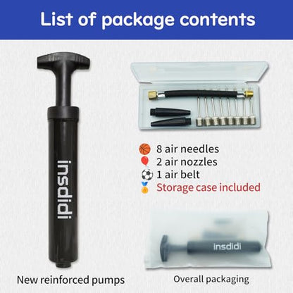 Ball Pump for Sports Balls, Portable Hand Air Pump with 8 Needles 2 Nozzle 1 Extension Hose for Basketball Soccer Football Volleyball Water Polo Rugby and More