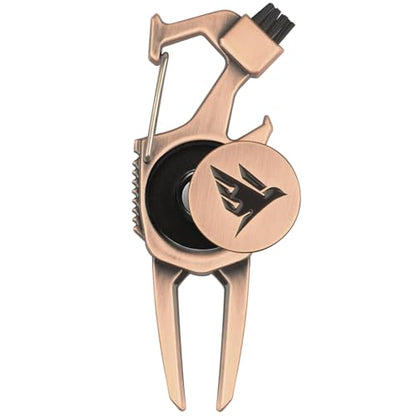 SWIFTEE Golf Divot Pitch Mark Repair Tool 7-in-1 - Club Holder, Brush, Clip Buckle, Groove Cleaner, Bottle Opener, Ball Marker, Divot Tool - Gift Box Included - color: Antique Copper