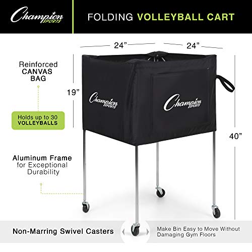 Champion Sports Volleyball Cart & Equipment Storage, Durable Aluminum Frame for High Volume Practices & Training Sessions, 24 to 40 Ball Storage Sizes