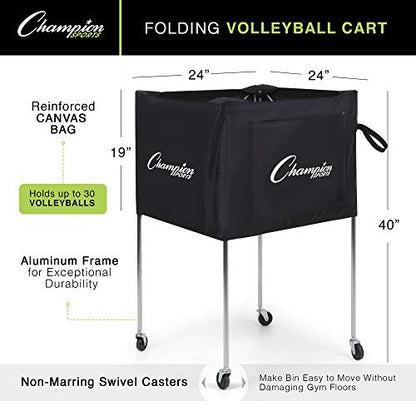 Champion Sports Volleyball Cart & Equipment Storage, Durable Aluminum Frame for High Volume Practices & Training Sessions, 24 to 40 Ball Storage Sizes