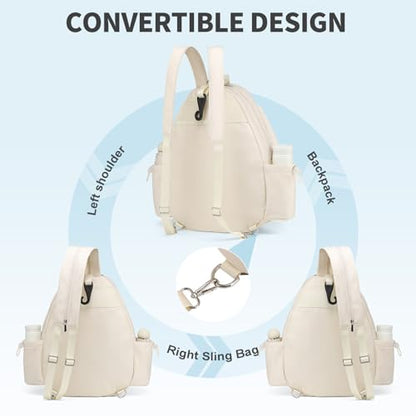 Tennis Bag, Convertible Sling Crossbody Backpack Waterproof Reversible Racket Bags for Women Men - color: Beige