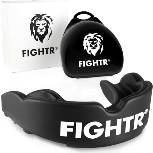 FIGHTR® Premium Mouth Guard - for Excellent Breathing & Easy to fit | Sports Mouth Guard for Boxing, MMA, Football, Lacrosse, Hockey and Other Sports | incl. hygienic Box - color: All Black, size: 1 Set