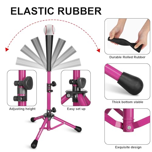 Baseball Tee Batting Tee Softball Tee Portable Travel Hitting Tee,Easy Adjustable Height,Stable Tripod Stand - color: Purple, style: Tee