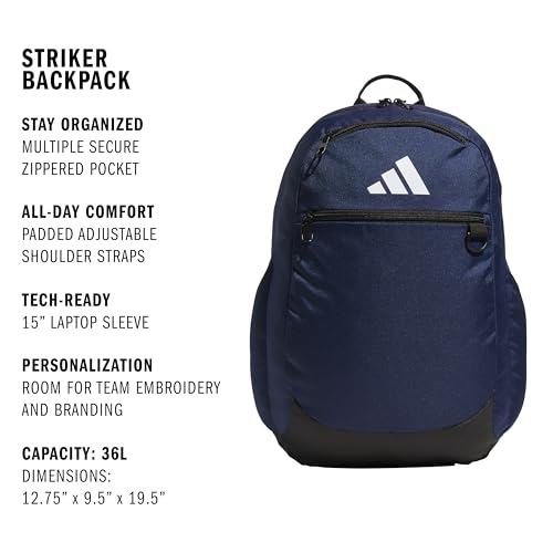 adidas Striker 3 Team Sports Backpack – Daypack for Sports Gym Travel, 36L - color: Navy Blue