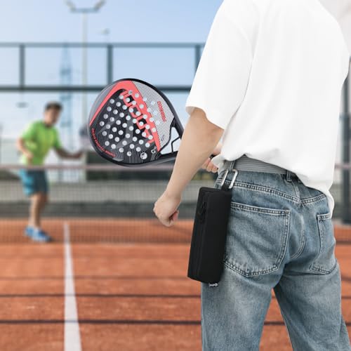 Padel Ball Holder Portable Paddleball Storage Bag with Metal Hook, Paddle Tennis Ball Carry Bag Holds 3 Pcs Regular Paddleball, Tennis Training Accessories Pouch