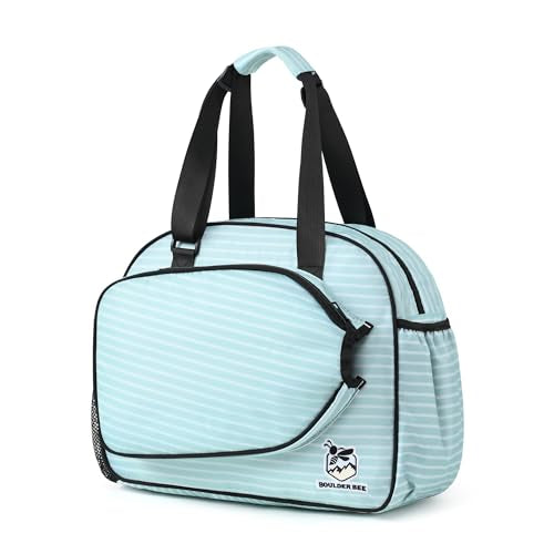 Boulder Bee Pickleball Bags, Premium Pickleball Tote Bag for Girls, Women’s Hand/Shoulder Gym Bag w Water Bottle Holder, with Pickleball Racquet/Paddle Holder - color: Stripe-Green