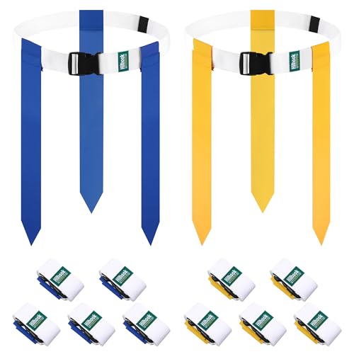 Flag Football Belts, 10/14 Player White Flag Football Sets for Youth, Kids and Adults Team Sports Training Games - color: Yellow and Blue