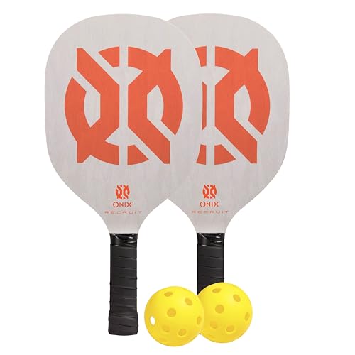 Recruit by Onix Pickleball Starter Set - Includes Two Poplar Wood Paddles and Two Yellow Balls