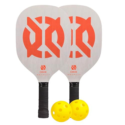 Recruit by Onix Pickleball Starter Set - Includes Two Poplar Wood Paddles and Two Yellow Balls