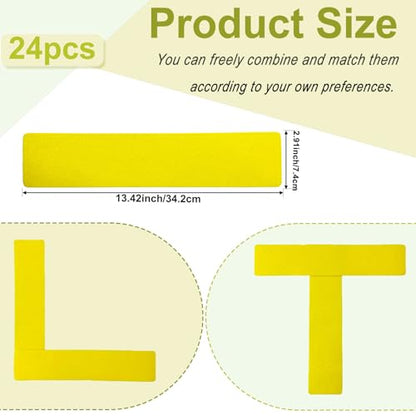 Pickleball Court Marking kit, 24 Pcs Court Line Marker Strips, Yellow Boundary Markers, Portable Temporary Court Lines for Pickleball Tennis Basketball Volleyball Indoor & Outdoor Training