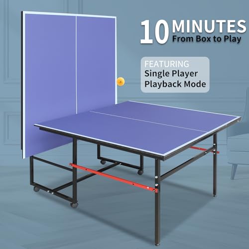 8ft Foldable Ping Pong Table Set, Mid-Size Portable Table Tennis Table with Net, Paddles & Balls, Indoor Outdoor Game Table for Home, Office, and Playroom