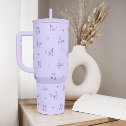 Butterfly Gifts for Women, Purple Butterfly Tumbler with Handle, Stainless Steel Insulated Coffee Travel Mug Cup, Gifts for Women Girls on Birthday Christmas, 40oz - color: Butterfly