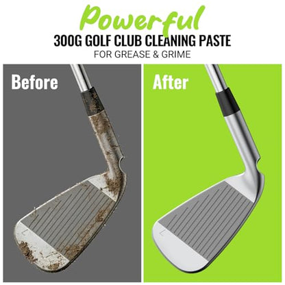 TonGass 3-in-1 Golf Club Cleaning Kit (300g Golf Polish+Cleaner Brush with Groove Sharpener+Cleaning Cloth) Golfs Club Cleaner Set with Retractable Hook Brush & Hookable Towel Complete Accessory Kit