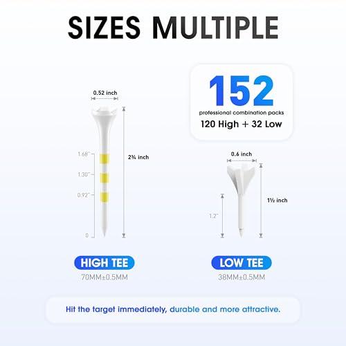 WVM Professional Plastic Golf Tees 152 Pack Combo, High & Low Tee Set with Enhanced Durability, Engineered for Stability, Low Friction, & Reduced Side Spin
