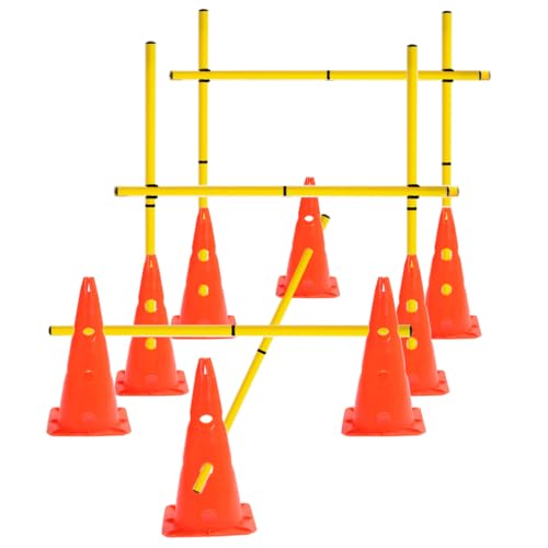 Agility Poles and Hurdles Set Detachable Speed Training Poles Set 8 Training Cones and 12 Agility Poles - color: Orange