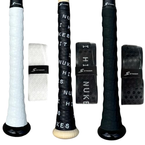 Stinger Sports Premium Polymer Bat Grip (Baseball and Softball) - color: 3-Pack: Black/White/I Hit Nukes