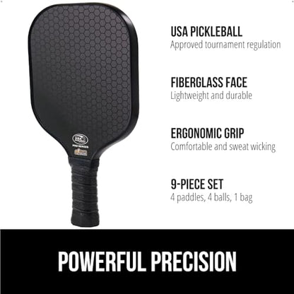 Gorilla Gear USAPA Approved Pickleball Starter Set, Fiberglass Paddles with Bag and Balls, Indoor Outdoor Court Use, Comfortable Racket Grip, Oversized Sweet Spot Pickle Ball Paddle for Men, Women