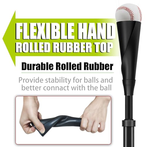 TARUMG Portable Batting Tee for Baseball/Softball, Height Adjustment from 25-47 inches, Heavy Duty Baseball Tee with Detachable Rubber Top, Easy Assembly Hitting Tee for Kids/Youth/Adults - style: Plus&Black 25“-47”
