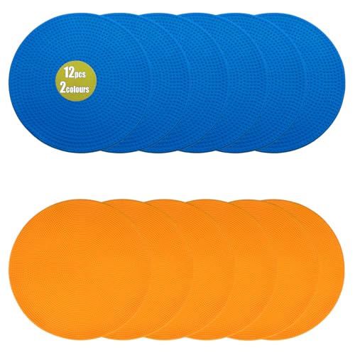 Spot Markers Rubber Floor Dots 9inch Non Slip Agility Dots Flat Cones for Kids Sports Soccer Basketball Training, Social Distancing, Preschool Kindergarten Classroom - style: 9inch 12pcs 2Colors
