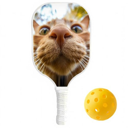 Cat Pickleball Paddles, Lightweight Pickleball Rackets with Pickleball, Pickleball Paddles Set for Men Women, Pickleball Gifts for Beginners, White