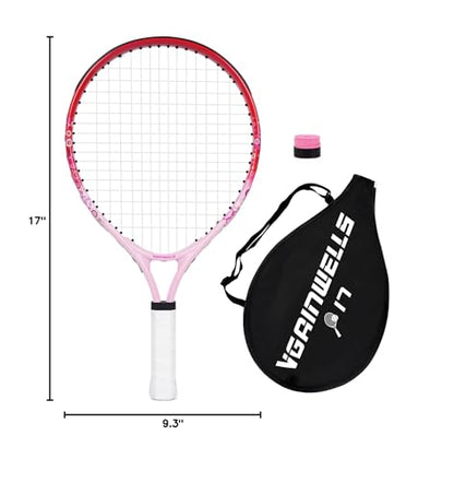 17"-23" Kids Tennis Racket for Aged 2-9, Lightweight and Durable, Including 1 Toddler Tennis Racket and 1 Replacement Grip Tapes - color: Red Pink, size: 17"
