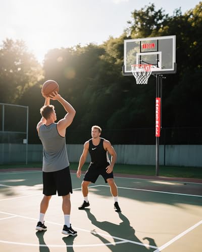 IGL In Ground Basketball Hoops Outdoor, 52-60 Inch Inground Basketball Hoop, 10ft Height Adjustable In Ground Basketball Goal with Shatterproof Backboard & 18 Inch Pro-Style Breakaway Rim - size: 52 in Rectangular