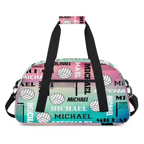 Custom Volleyball Gym Bag Duffel Bag for Women Men, Personalized Name Sport Bag Overnight Bags Customized Travel Weekender Bag, Purple Blue - color: Purple Blue