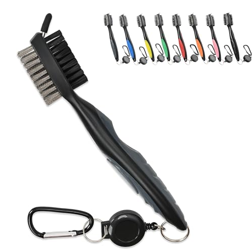 Mile High Life Golf Club Brush, Club Groove Cleaner with 2 Ft Retractable Extension Cord and Aluminum Carabiner, Golf Bag Accessories for Men and Women - color: Gray