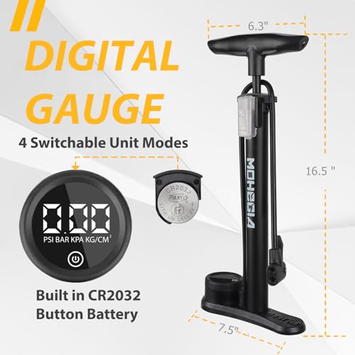 MOHEGIA Bike Floor Pump with Gauge: Air Bicycle Pump with High Pressure 160 PSI,Fits Schrader and Presta Valve -Inflator with Ball Pump Needles for MTB Road Bike, Ball, Balloon, Inflatables - color: Digital Gauge/black