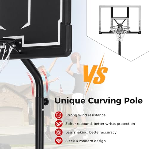 Goplus Portable Outdoor Basketball Hoop, 6.9-8.5 FT Adjustable Basketball Goal System w/Fillable Base, Shatterproof PC Backboard, Transport Wheels for Kids Teens Youth in Backyard Driveway Indoor