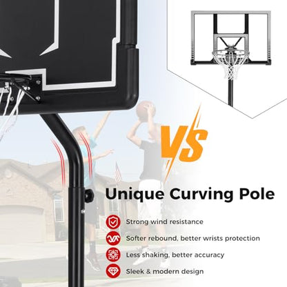 Goplus Portable Outdoor Basketball Hoop, 6.9-8.5 FT Adjustable Basketball Goal System w/Fillable Base, Shatterproof PC Backboard, Transport Wheels for Kids Teens Youth in Backyard Driveway Indoor