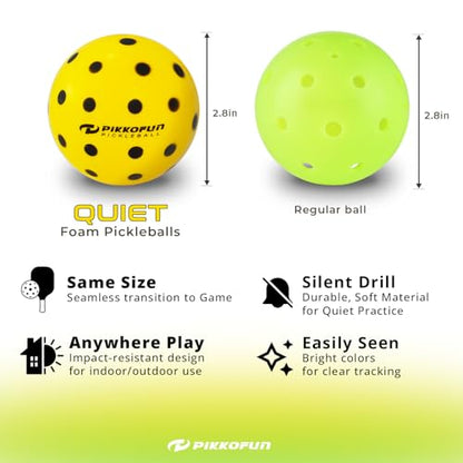 Silent Pickleball Balls - Quiet Foam Pickleballs for Indoor and Outdoor Practice - Includes 3 Balls and Tube - 3 Pack Soft Pickleballs - color: A-Yellow