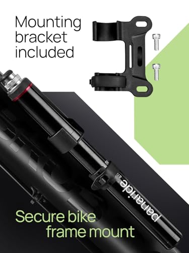 Mini Bike Pump with Pressure Gauge, Compact High-Pressure Hand Pump with Retractable Flexible Hose, Presta & Schrader Compatible, Includes Frame Mount Bracket, Ball Needle & Inflatable Adapter