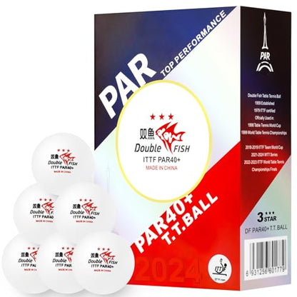 DOUBLE FISH 3-Star Table Tennis Balls for 2024 Games in PAR - White 40+ ABS Balls - High Performance & Ultimate Durability Ping Pong Balls 6 Pack