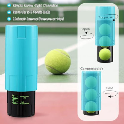 Soulchen Tennis Ball Pressurizer - Tennis Ball Storage Canister Holds 3 Balls Under 14 Psi Pressure, Reusable Stuff for Bounce Retention, Lightweight & Durable - color: Light Blue