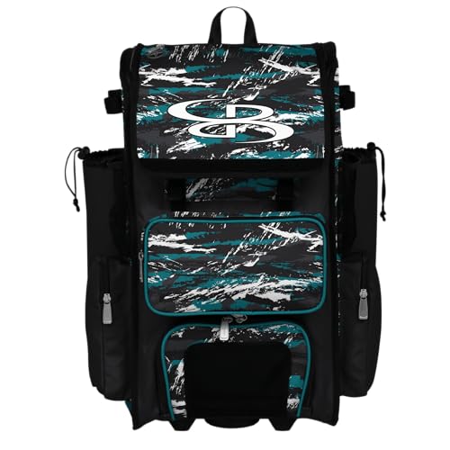 Boombah Rolling Superpack Baseball/Softball Gear Bag - Telescopic Handle - Holds 4 Bats - Wheeled Version - Razor Multiple Colors - color: Black/Teal/White