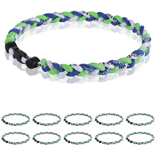12 Pack Baseball Necklace 18inch, Team Gift for Baseball Funs, Three Braided Titanium Tornado Rope Design, with Muti - Color for Pick - color: Blue-Lime-White