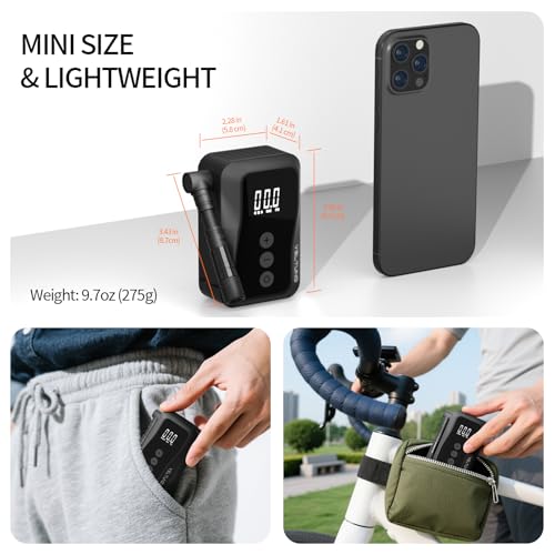 Electric Mini Bike Pump,Portable Bicycle with Digital Pressure Gauge,Smart Auto Stop,Max 150 PSI,USB-C Rechargeable, Presta & Schrader Valve for Road Bike,MTB,E-Bike,Motorcycle,Balls