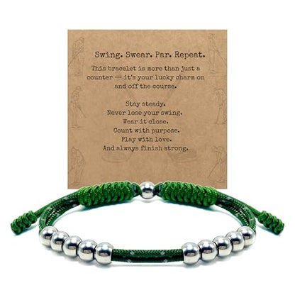 Golf Score Counter Bracelet, 10 Stainless Steel Beads, 2mm Cord Adjustable Golf Stroke Tracking Baseball Swimming Sport Golf Gift for Men and Women - style: Military Reflective