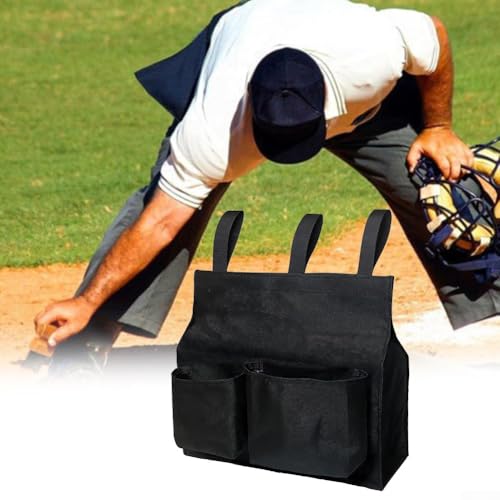 Baseball Umpire Ball Bag, Large Capacity Portable Umpire Equipment Holder with Secure Straps and Exterior Pockets, Polyester Gear Bag for Baseball and Softball, Black