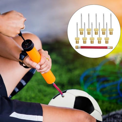 10 Pack Brass Ball Pump Needles + 1 Pump Needle Adaptor Hose, Ball Pump Inflation Needles, No Break Heavy Duty Air Pump Needles for Balls, with A Pump Needle Adaptor Hose, Stainless Steel Body