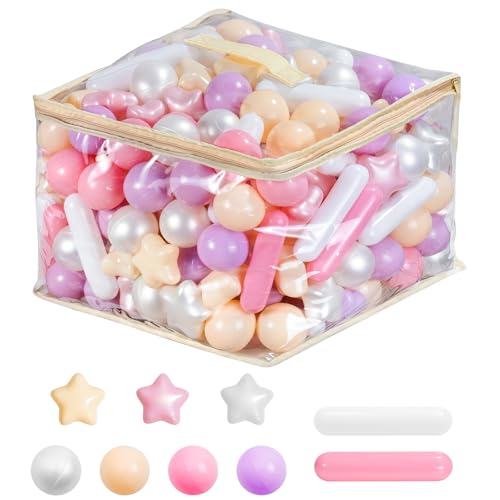 Ball Pit Balls for Toddlers 1-3, 100pcs Crush Proof Plastic Balls for Girls Ball Pit, BPA Free Non-Toxic Play Balls for Baby Pool, Playhouse, Tent, for Dogs & Pets, 3 Shapes Mixed Pink Purple - color: White Apricot Pink Purple, size: 100 pcs
