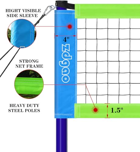 Volleyball Net Outdoor - Portable Volleyball Set for Backyard with Professional Volleyball Net, Wrap Yarn Volleyball and Pump, Boundary Line, Carry Bag - style: Basic-32FT(Blue&Green)