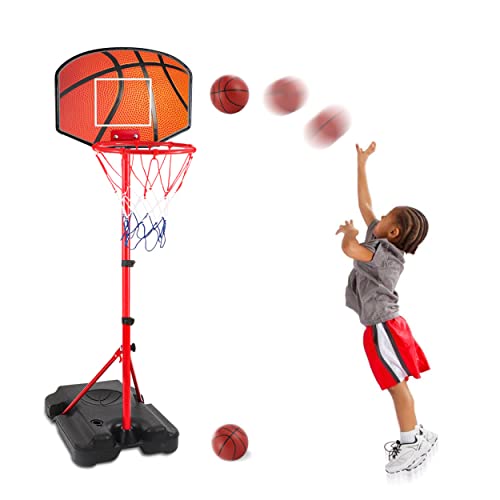 Kids Basketball Hoop for 1 2 3 4 5 6 Year Old Stand Adjustable Height 3.5ft-5.3ft Toddler Boy Basketball Hoop Indoor Mini Basketball Hoops Goal Ball Games Toys for Girl Boy Age 1-3 2-4 3-5