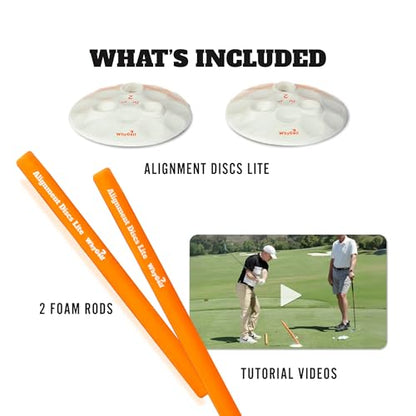 WHYGOLF Alignment Discs Lite, Compact Golf Swing Trainer and Alignment Sticks Set with 2 Discs and 2 Foam Rods, Portable Golf Training Aid and Practice Accessory