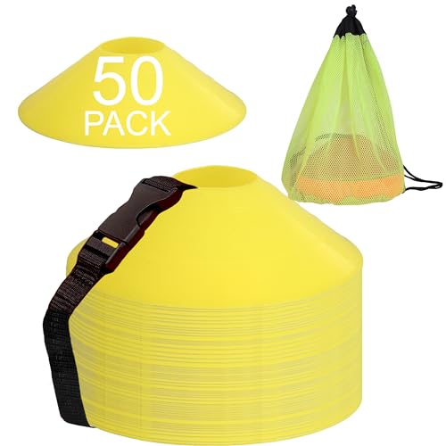 Athllete Durable and Flexible Soccer Cones (Set of 50) - Highly Visible Cones for Sports Training - Ideal Soccer Cones for Training - color: 50 Pack, Neon Yellow