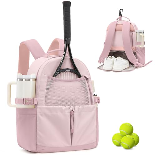 LOVEVOOK Tennis Bag for Women & Men, Fits 27" Rackets, Tennis Backpack with Ventilated Shoe Compartment & Wet Pocket, Ideal for Pickleball, Padel - color: Pink, size: 26L 1-2 Rackets
